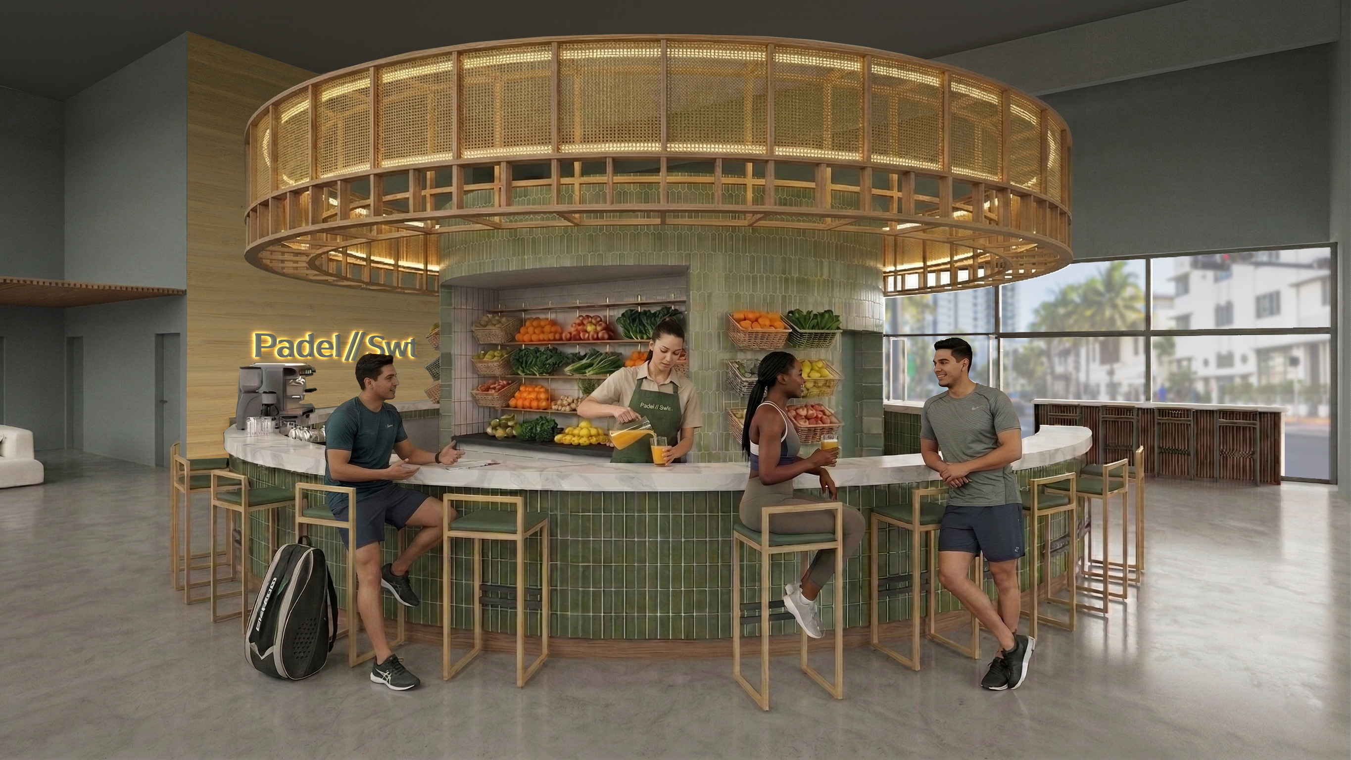 Padel SWT Coffee and Juice Bar with fresh produce and social seating